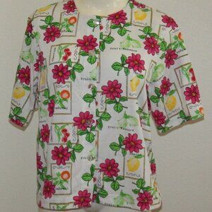 NWT Classic Elements Shirt Women MEDIUM Fruit Essence Lemon Cherry Flower Orange
